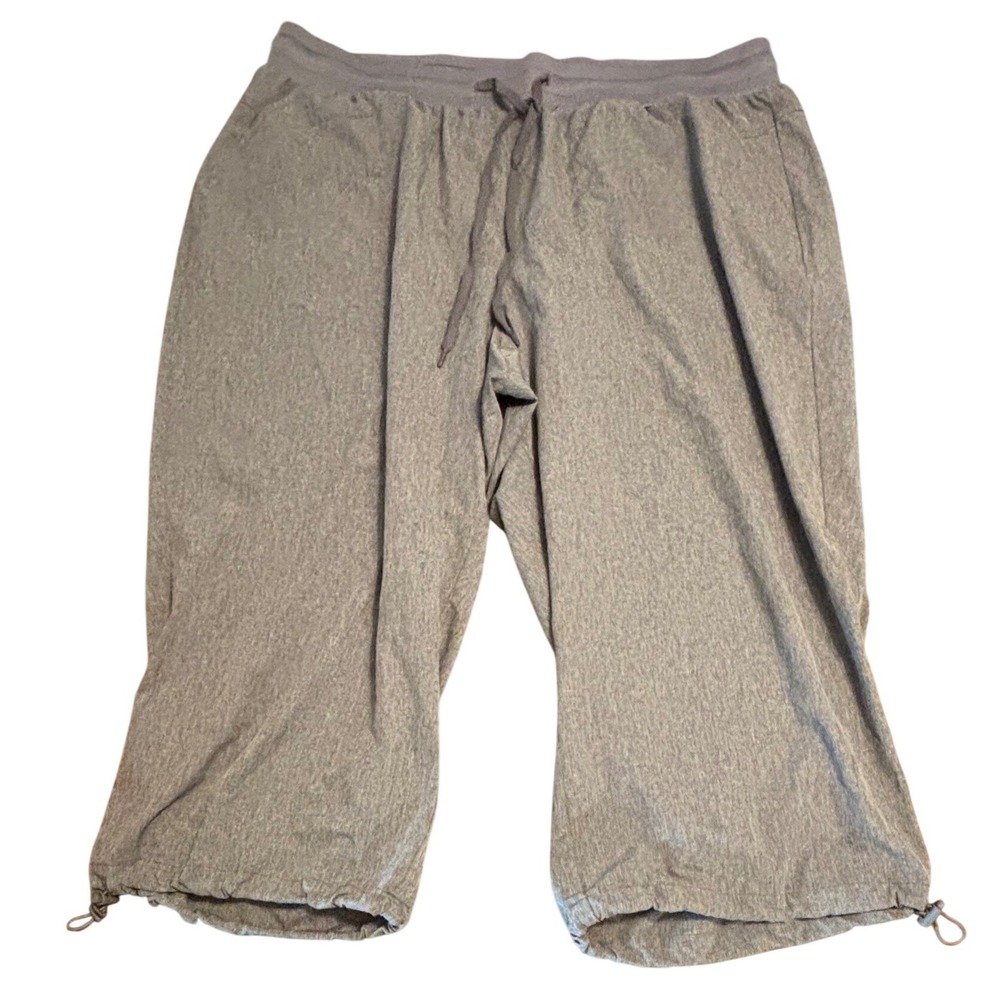 Livi Active Womens Plus Size 22/24 Gray Heathered Capri Jogger Pants Bungee Hem